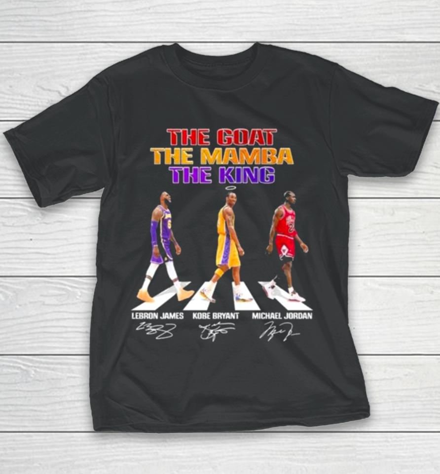 The Goat The Mamba The King Abbey Road Lebron James Kobe Bryant And Michael Jordan Signatures Youth T-Shirt
