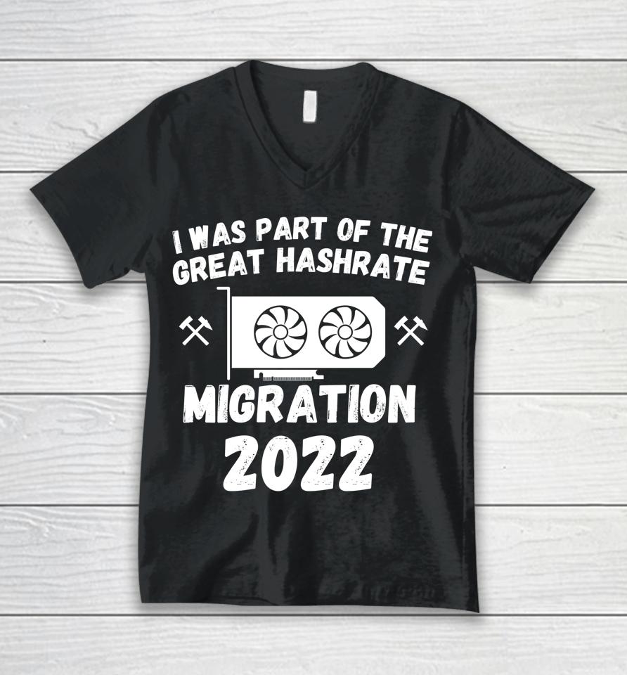 The Great Hashrate Migration 2022 Eth Ethereum Crypto Miners Unisex V-Neck T-Shirt
