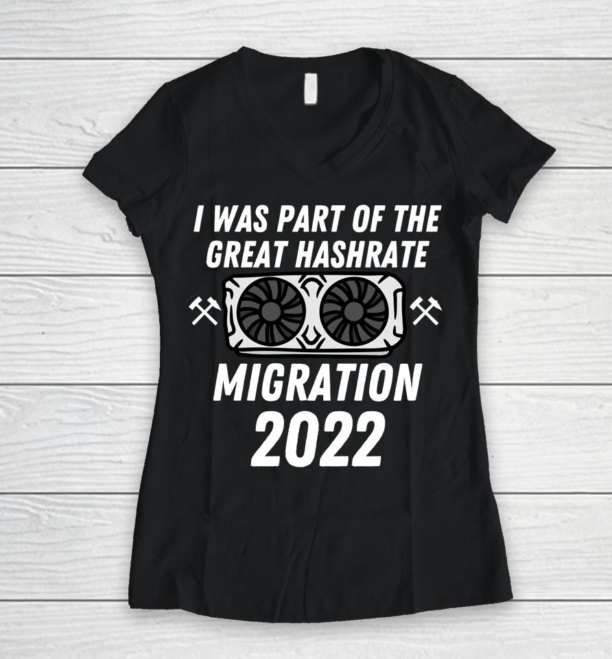 The Great Hashrate Migration 2022 Eth Ethereum Crypto Miners Women V-Neck T-Shirt