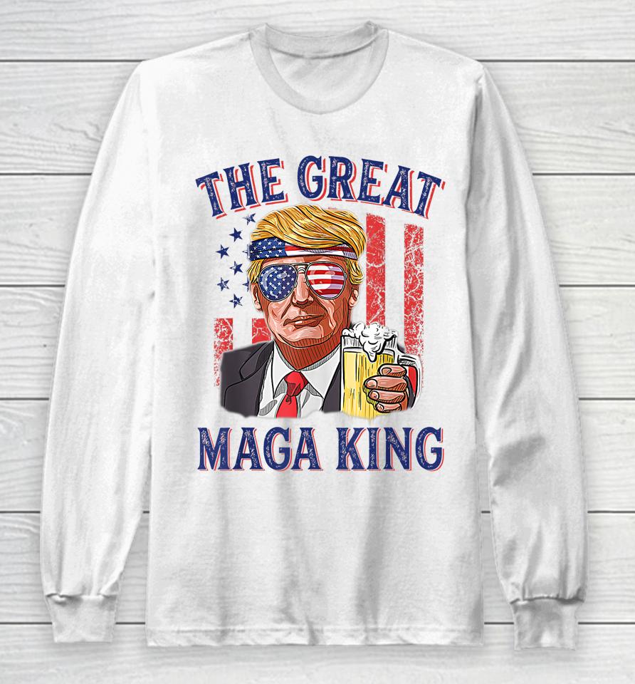 The Great Maga King Funny Trump Beer Us Flag Ultra Mega King Long Sleeve T-Shirt