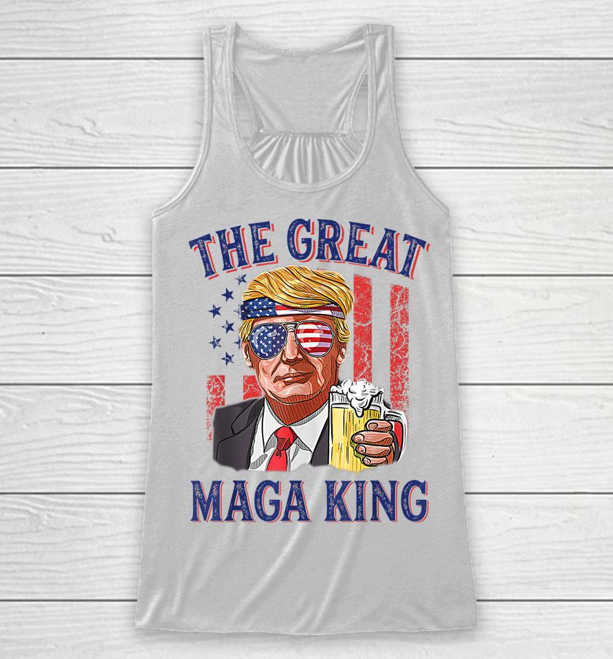 The Great Maga King Funny Trump Beer Us Flag Ultra Mega King Racerback Tank