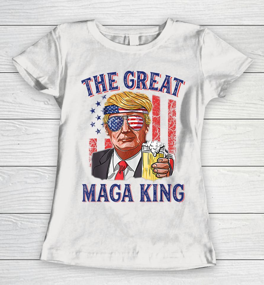 The Great Maga King Funny Trump Beer Us Flag Ultra Mega King Women T-Shirt