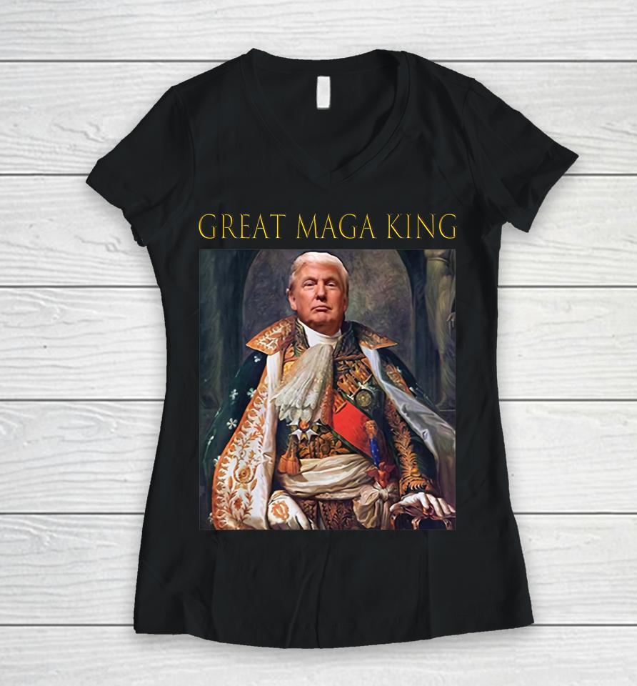 The Great Maga King Funny Trump Ultra Maga King Women V-Neck T-Shirt