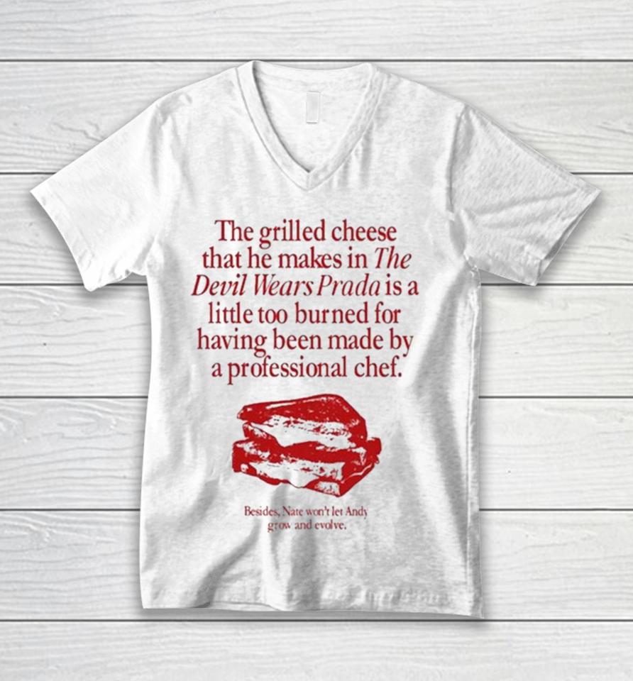 The Grilled Cheese That He Makes In The Devil Wears Prada Is A Little Too Burned Red Vintage Unisex V-Neck T-Shirt