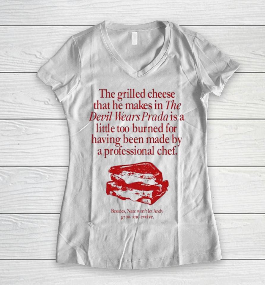 The Grilled Cheese That He Makes In The Devil Wears Prada Is A Little Too Burned Red Vintage Women V-Neck T-Shirt