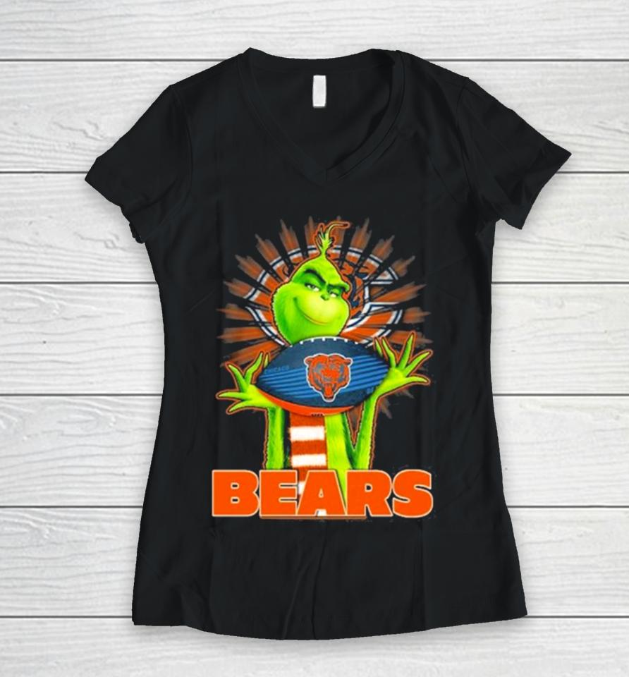 The Grinch And Chicago Bears Nfl Women V-Neck T-Shirt