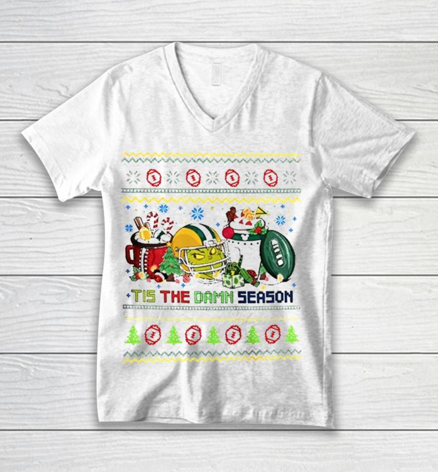 The Grinch Green Bay Packers Nfl Tis The Damn Season Ugly Christmas Unisex V-Neck T-Shirt