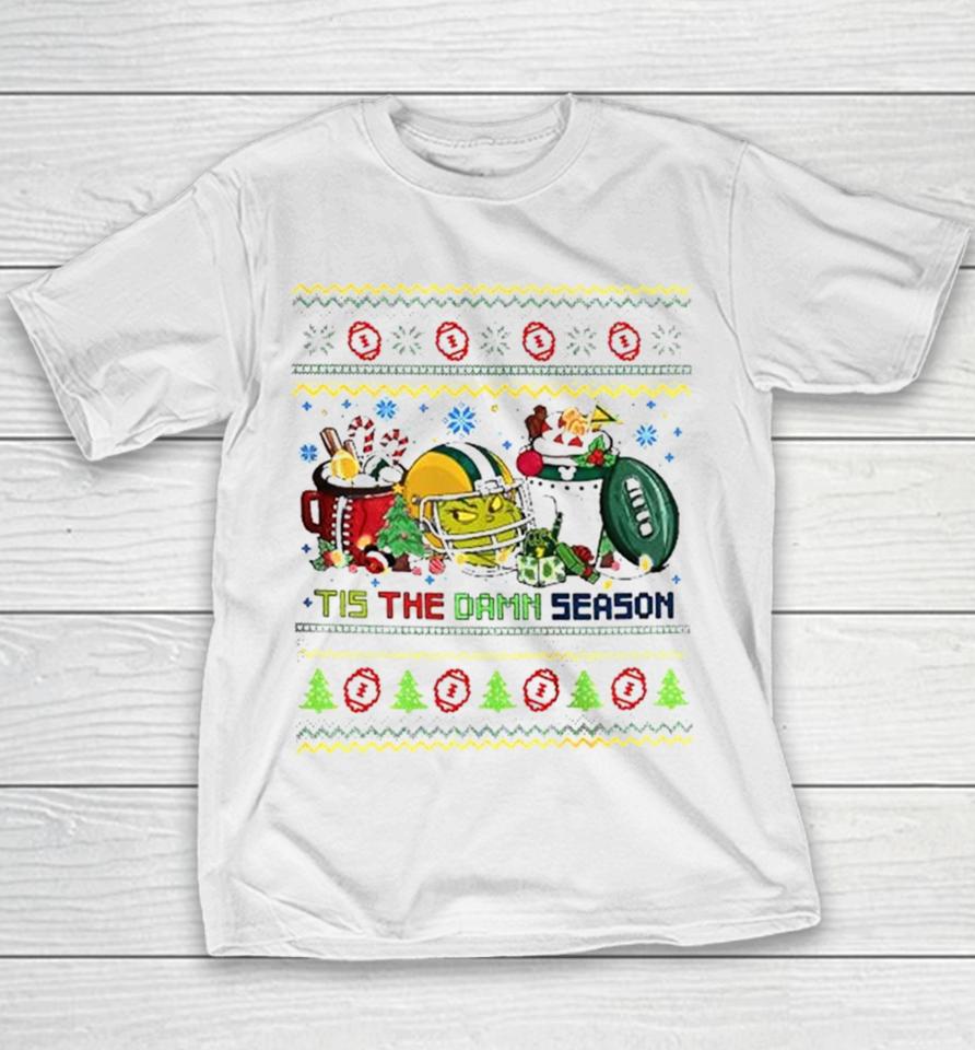 The Grinch Green Bay Packers Nfl Tis The Damn Season Ugly Christmas Youth T-Shirt