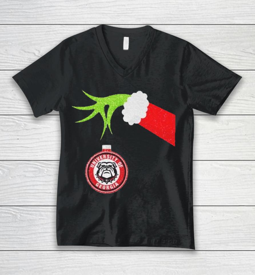 The Grinch Hand Hold University Of Georgia Christmas Unisex V-Neck T-Shirt