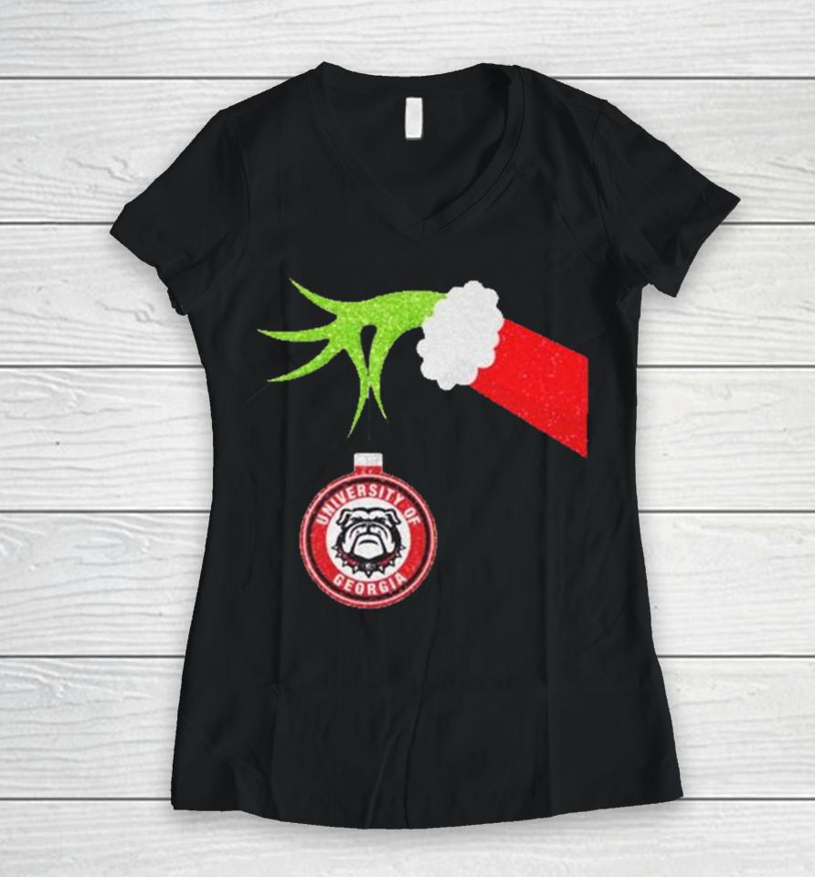 The Grinch Hand Hold University Of Georgia Christmas Women V-Neck T-Shirt