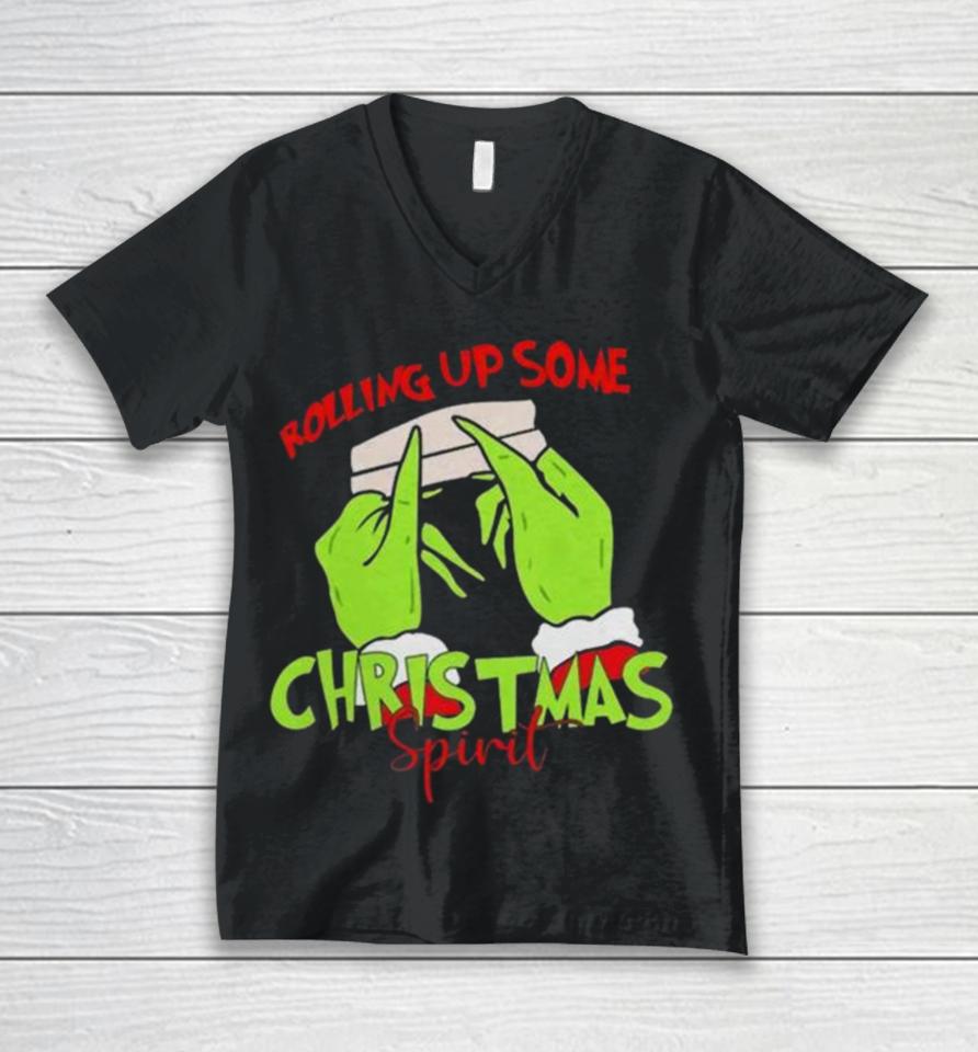 The Grinch Hand Rolling Up Some Christmas Spirit Christmas 2023 Unisex V-Neck T-Shirt