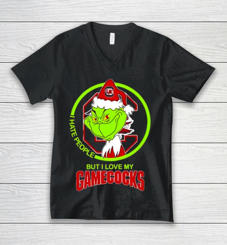 The Grinch I Hate People But I Love My South Carolina Gamecocks Football Logo Unisex V-Neck T-Shirt
