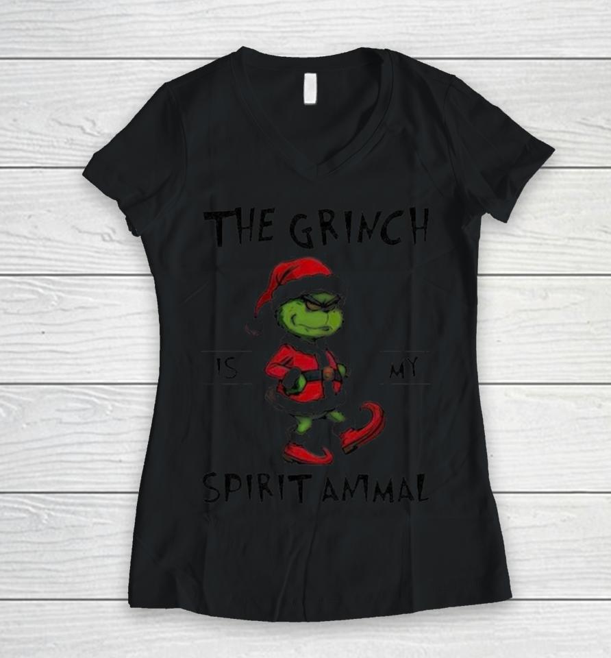 The Grinch Is My Spirit Animal Christmas Women V-Neck T-Shirt