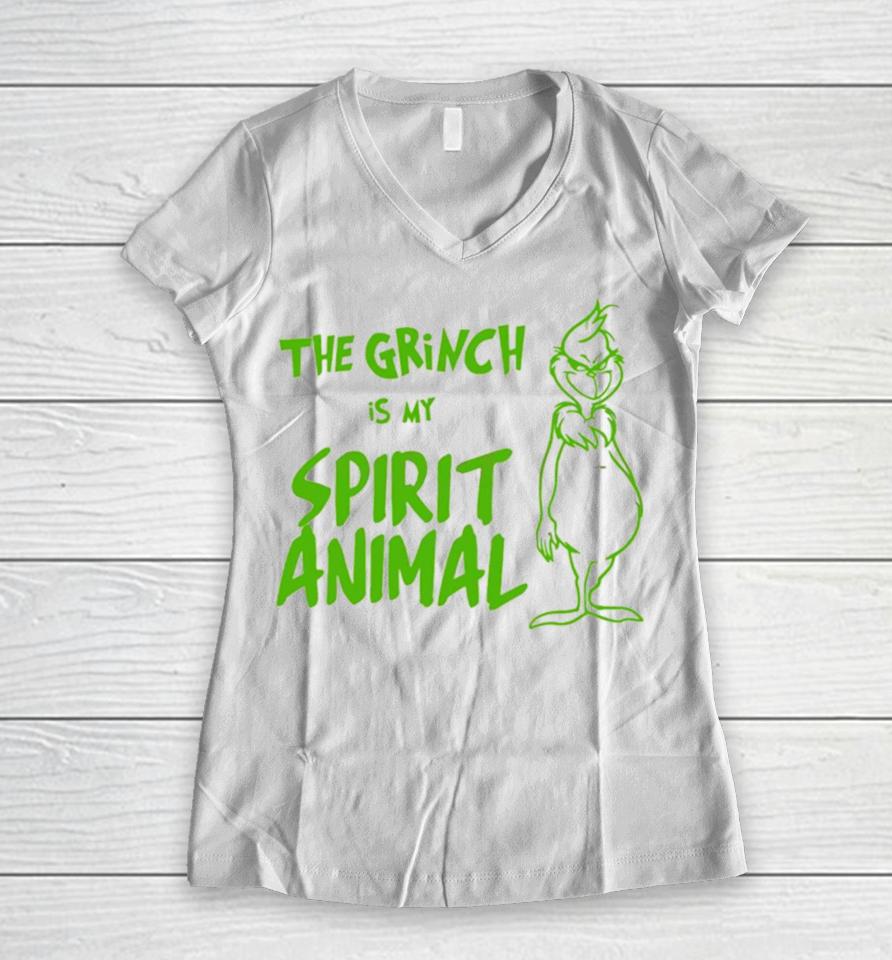 The Grinch Is My Spirit Animalshirts Women V-Neck T-Shirt