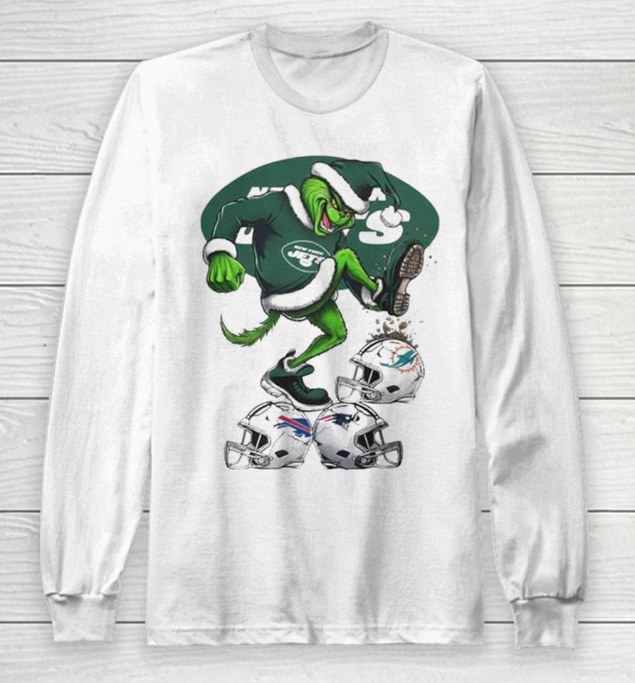 The Grinch New York Jets Stomp On Nfl Teams Christmas Logo Long Sleeve T-Shirt