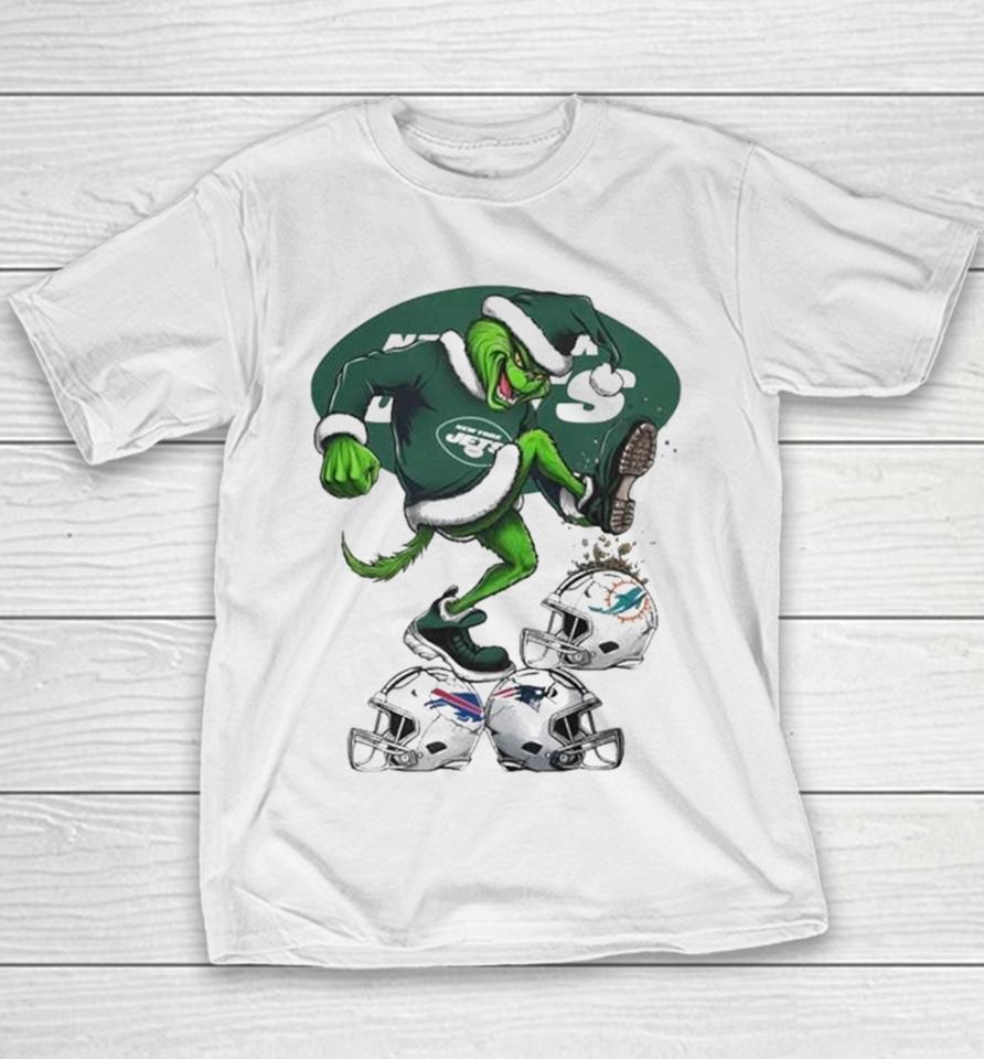 The Grinch New York Jets Stomp On Nfl Teams Christmas Logo Youth T-Shirt