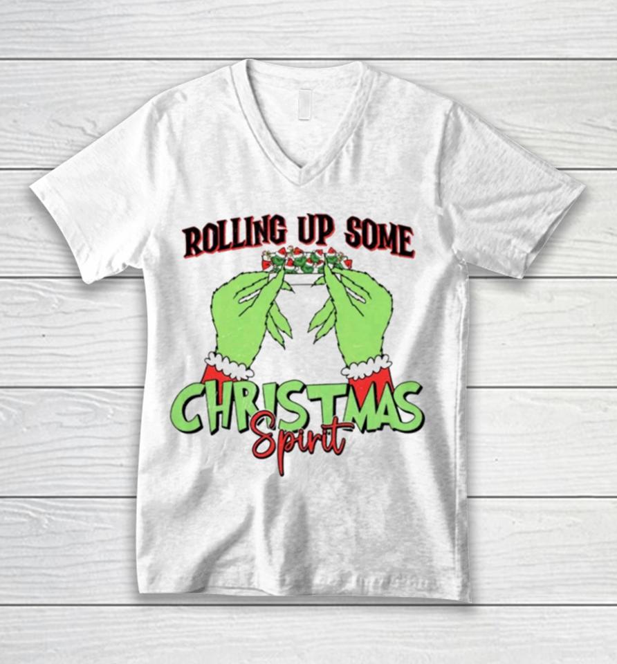 The Grinch Rolling Up Some Christmas Spirit Unisex V-Neck T-Shirt