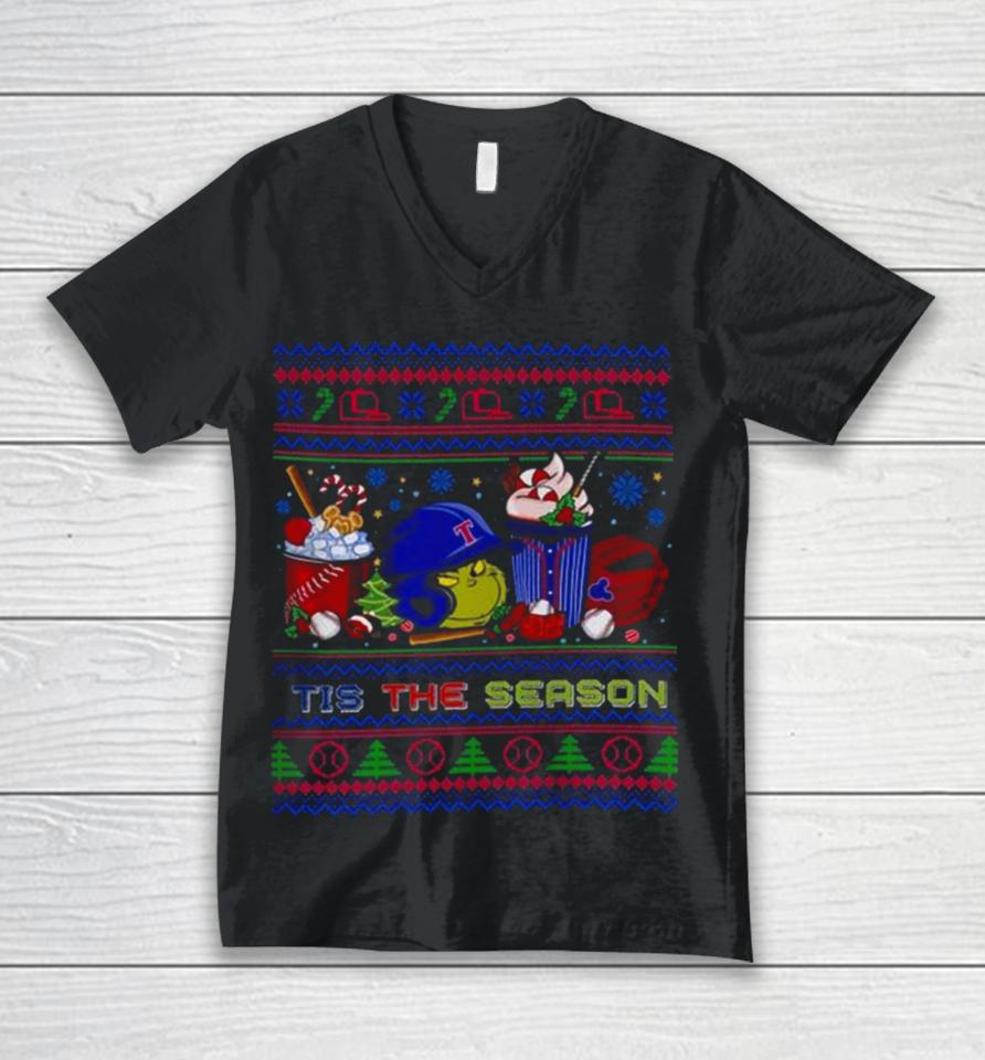 The Grinch Texas Rangers Tis The Damn Season Ugly Christmas Unisex V-Neck T-Shirt