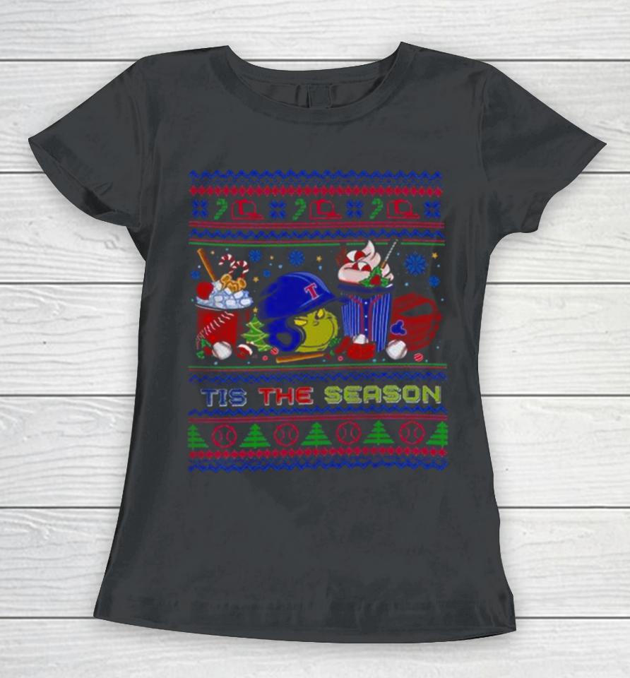 The Grinch Texas Rangers Tis The Damn Season Ugly Christmas Women T-Shirt