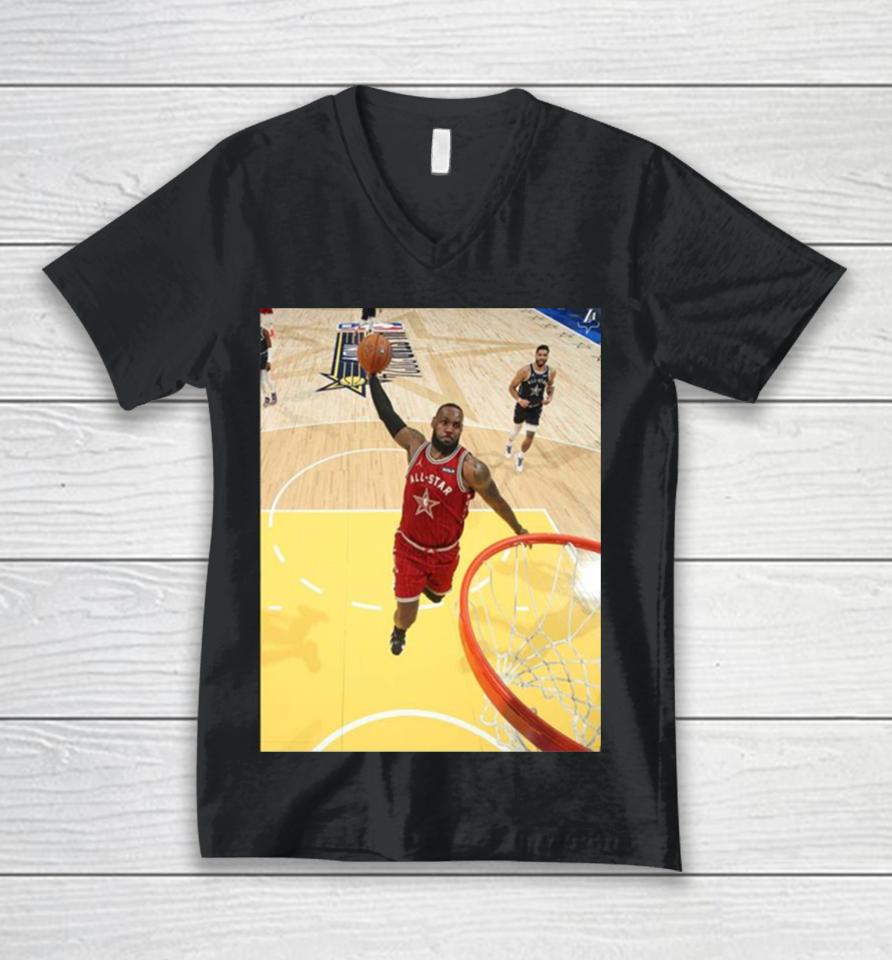 The Iconic Dunk Moment Of The King Lebron James In Nba All Star 2024 Unisex V-Neck T-Shirt