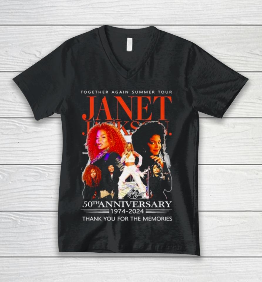 The Janet Jackson Together Again Summer Tour 50Th Anniversary 1974 2024 Thank You For The Memories Signatures Unisex V-Neck T-Shirt