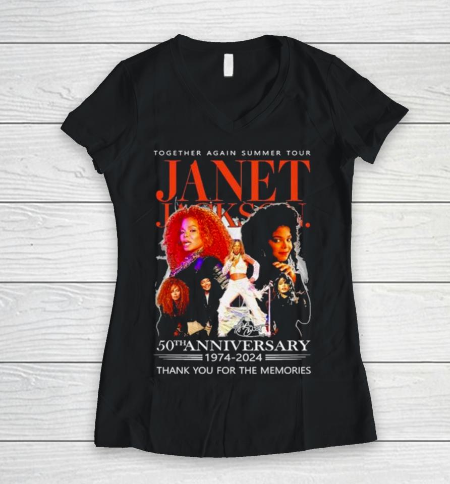 The Janet Jackson Together Again Summer Tour 50Th Anniversary 1974 2024 Thank You For The Memories Signatures Women V-Neck T-Shirt