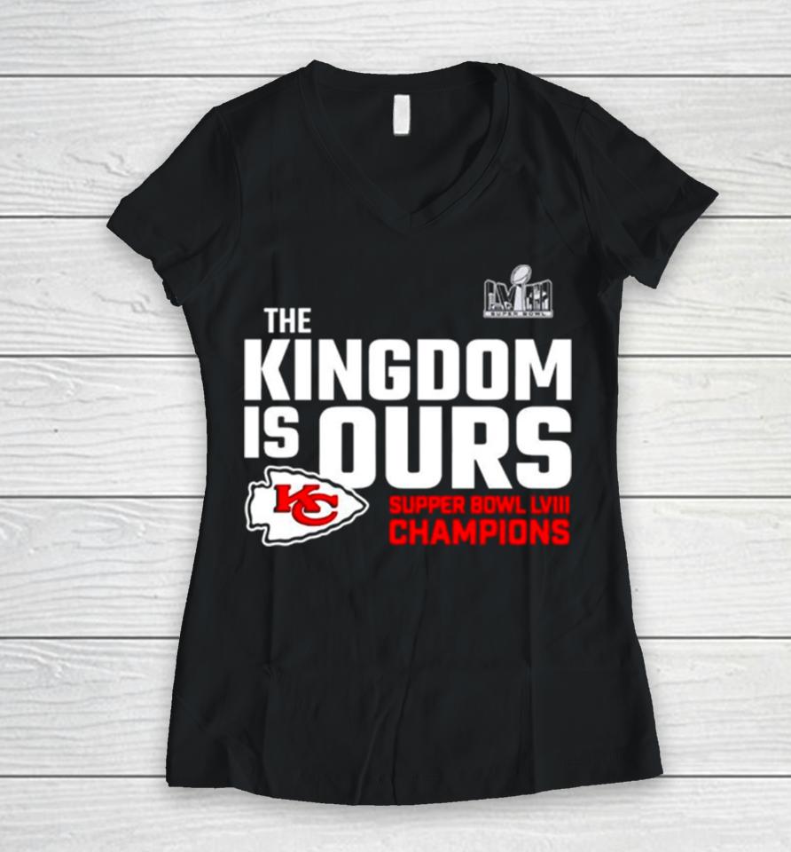 The Kingdom Is Ours Super Bowl Lviii Champions Women V-Neck T-Shirt
