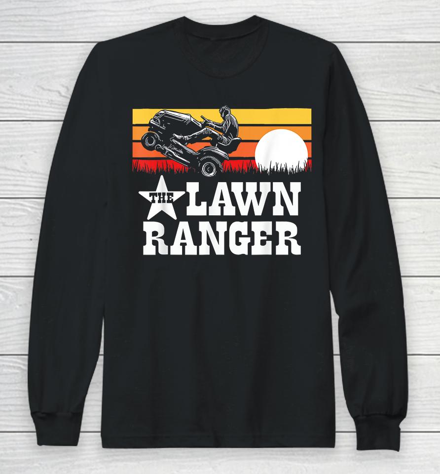 The Lawn Ranger Riding Lawn Mower Wheelie Funny Vintage Long Sleeve T-Shirt