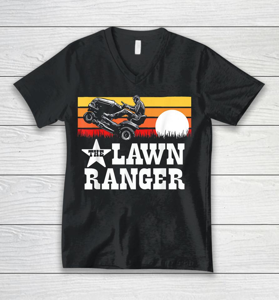 The Lawn Ranger Riding Lawn Mower Wheelie Funny Vintage Unisex V-Neck T-Shirt
