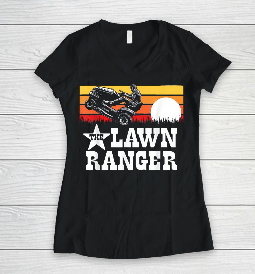 The Lawn Ranger Riding Lawn Mower Wheelie Funny Vintage Women V-Neck T-Shirt