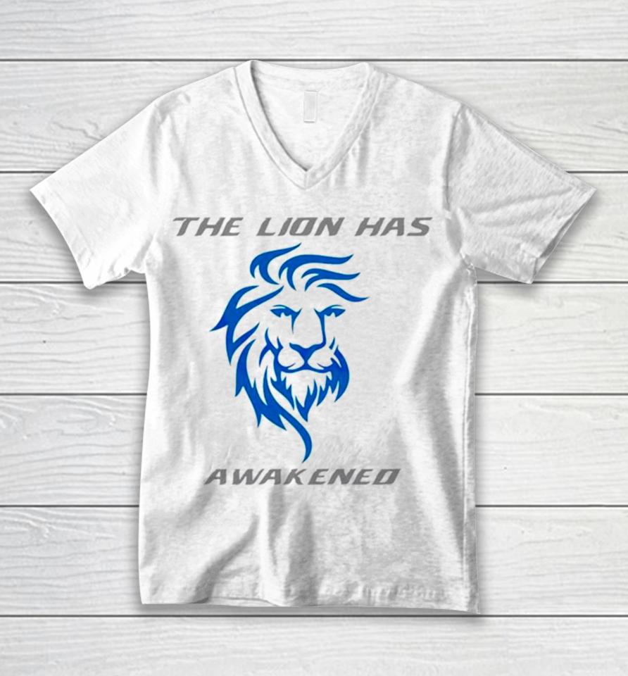 The Lions Has Awakened Detroit Football Unisex V-Neck T-Shirt