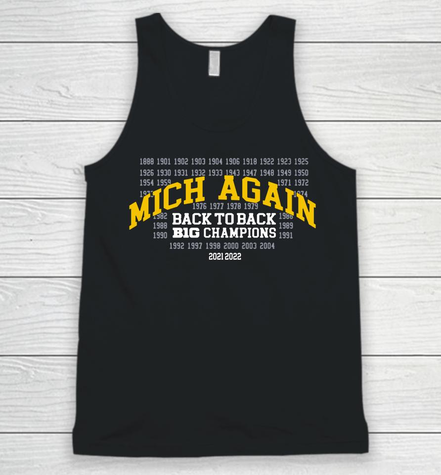 The Mden Navy Michigan Mich-Again Back-To-Back Big Ten Champions Unisex Tank Top