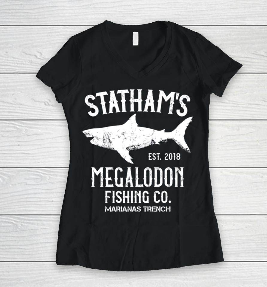 The Meg Jason Statham Megalodon Shark Fishing Women V-Neck T-Shirt