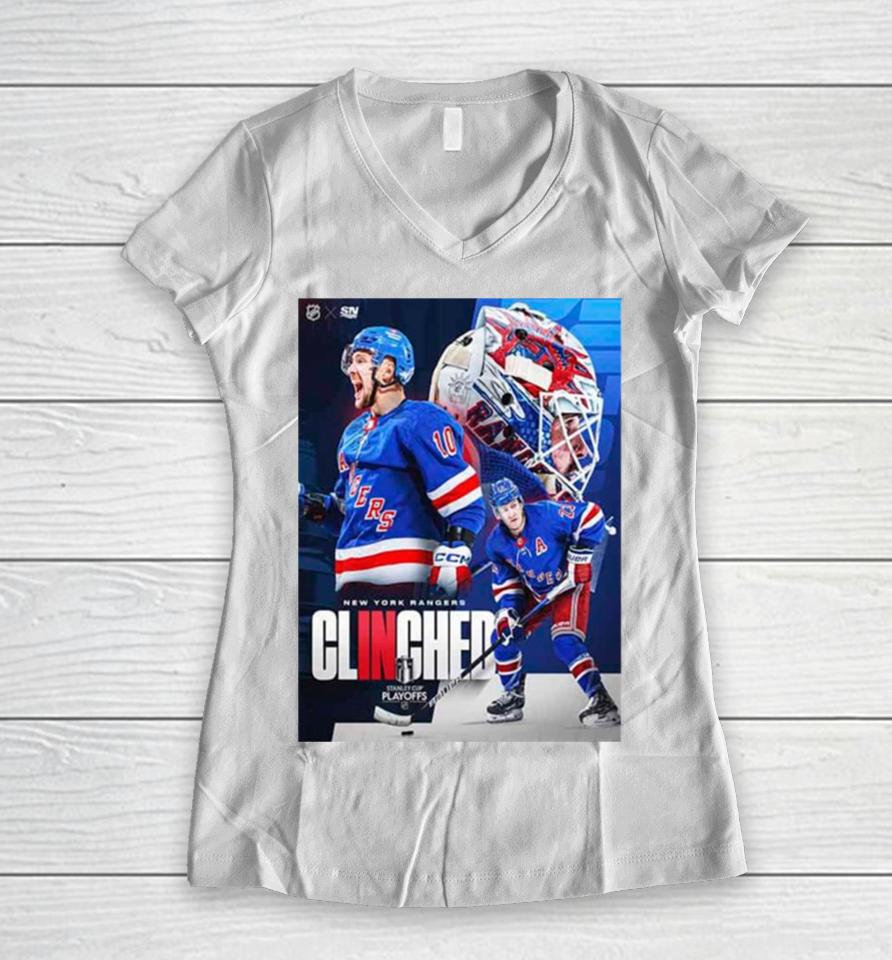 The New York Rangers Have Punched Their Ticket To The Stanley Cup Playoffs 2024 Nhl Women V-Neck T-Shirt