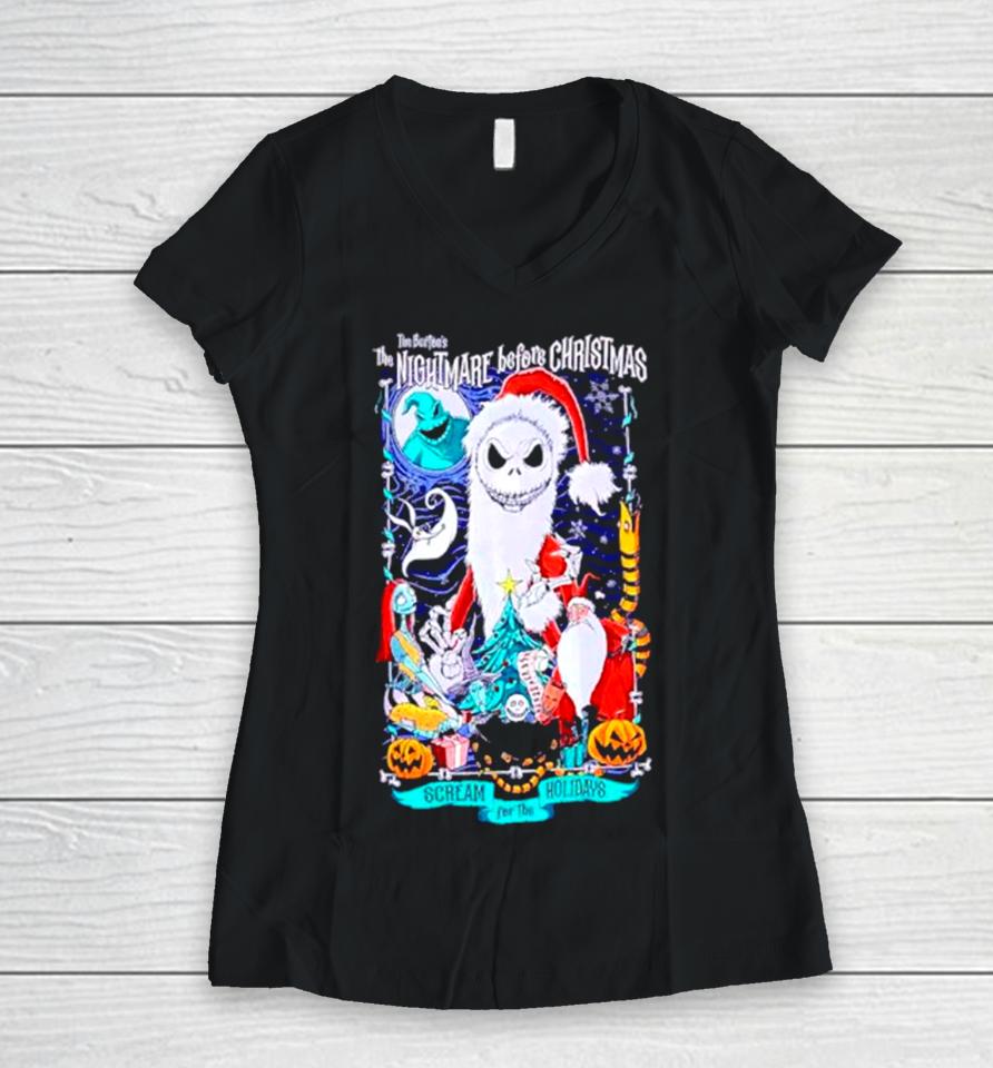 The Nightmare Before Christmas Holiday Women V-Neck T-Shirt