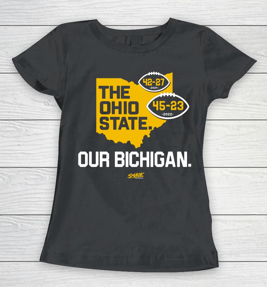 The Ohio State Our Bichigan Score Smack Apparel Women T-Shirt
