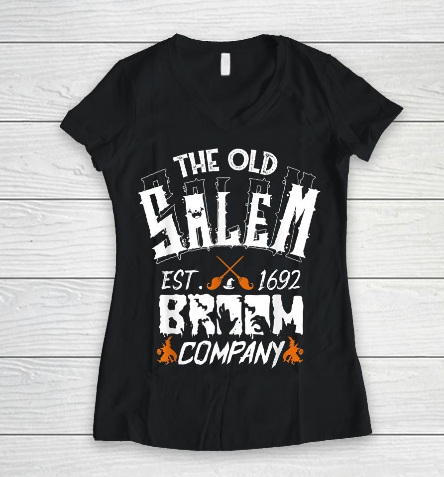 The Old Salem Broom Company Funny Halloween Women V-Neck T-Shirt