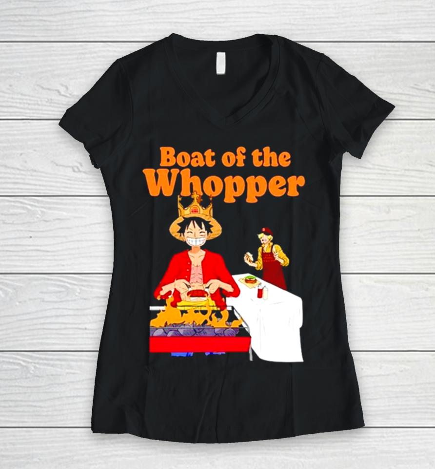 The One Piece X Burger King Boat Of The Whopper Women V-Neck T-Shirt
