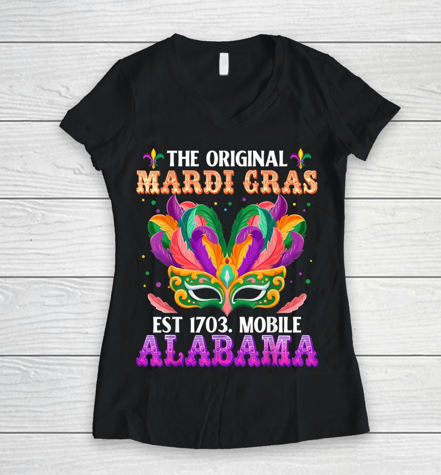 The Original Mardi Gras Mobile Alabama 1703 Women V-Neck T-Shirt