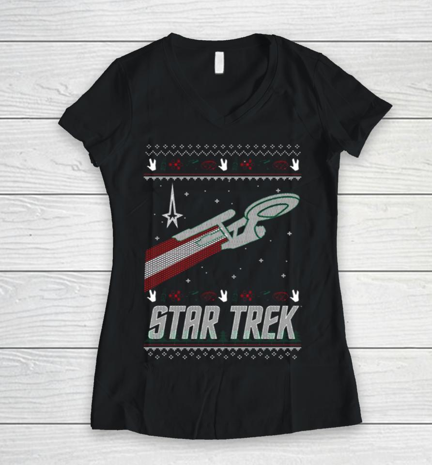 The Original Series Christmas Enterprise Star Trek Women V-Neck T-Shirt