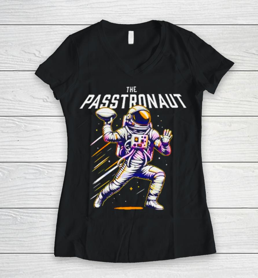 The Passtronaut Throwing A Football Women V-Neck T-Shirt