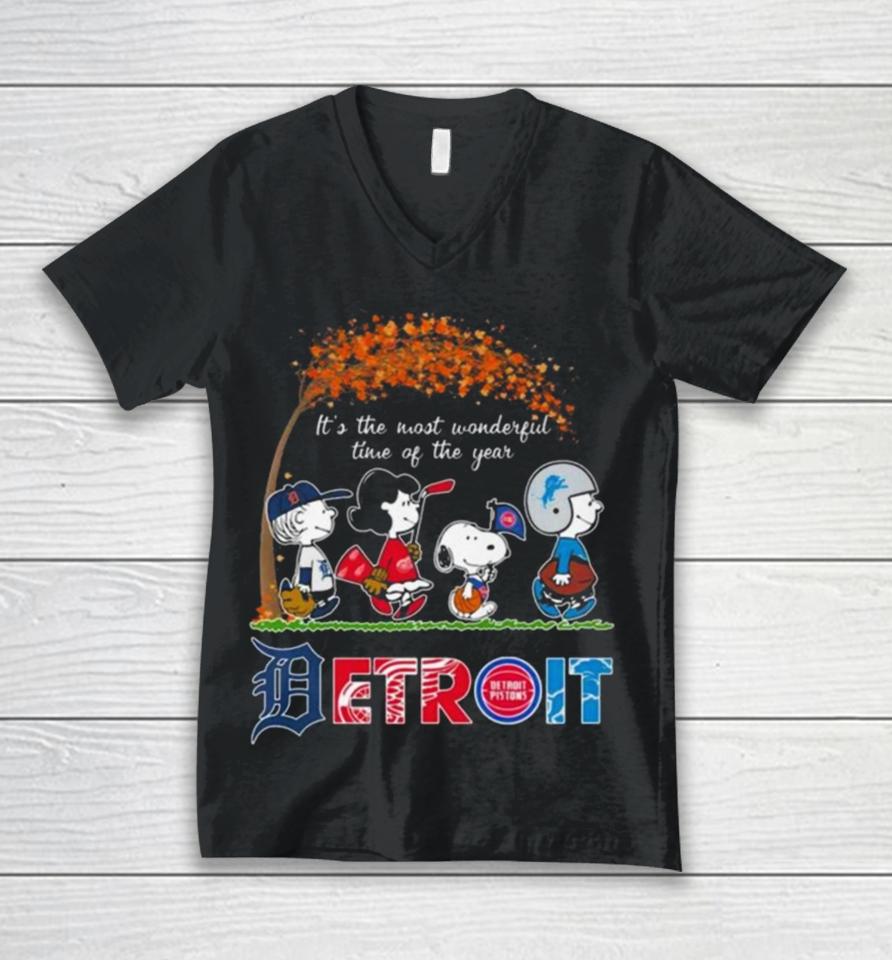 The Peanuts Detroit Sport Teams It’s The Most Wonderful Time Of The Year Unisex V-Neck T-Shirt