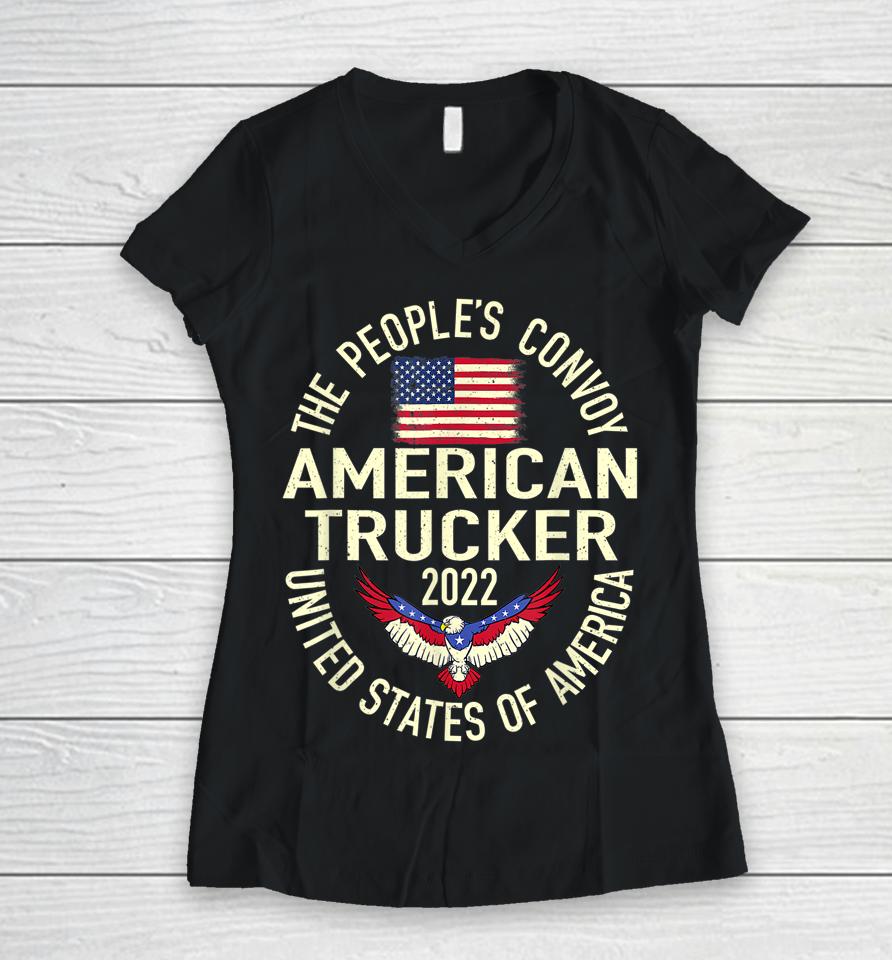 The People's Convoy 2022 America Truckers Freedom Convoy Usa Women V-Neck T-Shirt
