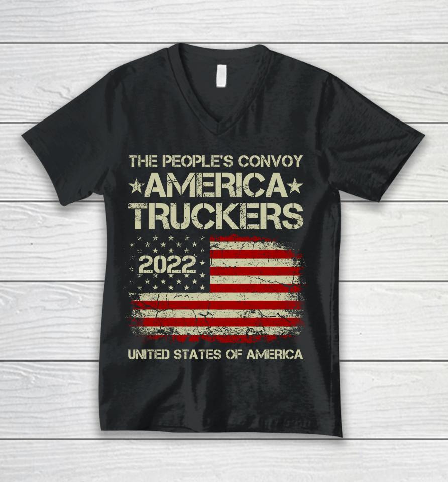 The People's Convoy 2022 America Truckers Freedom Convoy Usa Unisex V-Neck T-Shirt