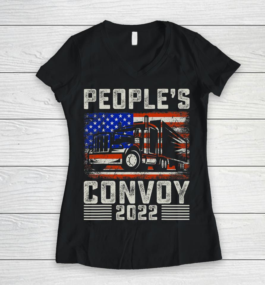 The People's Convoy 2022 America Truckers Freedom Convoy Usa Women V-Neck T-Shirt