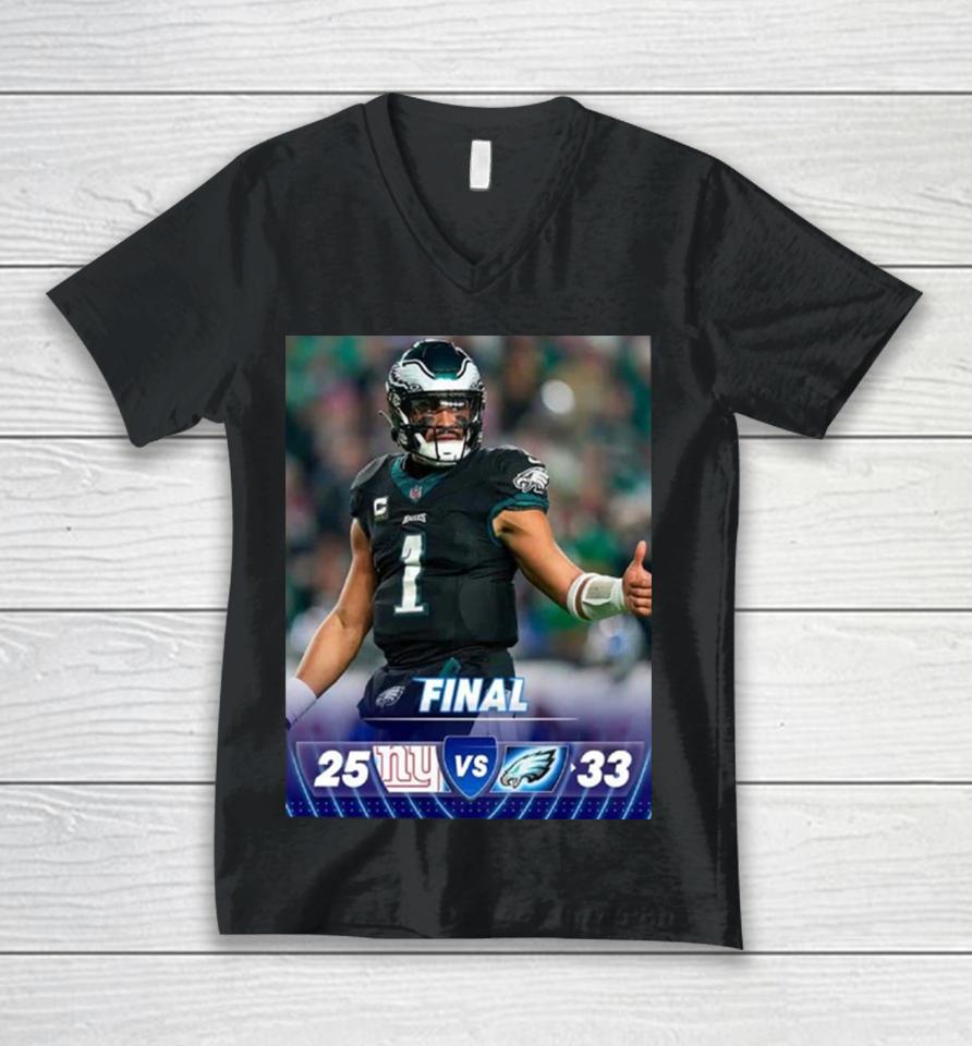 The Philadelphia Eagles Hang On And Take Sole Possession Of The Nfc East After Win Game Against New York Giants Nfl Official Poster Unisex V-Neck T-Shirt