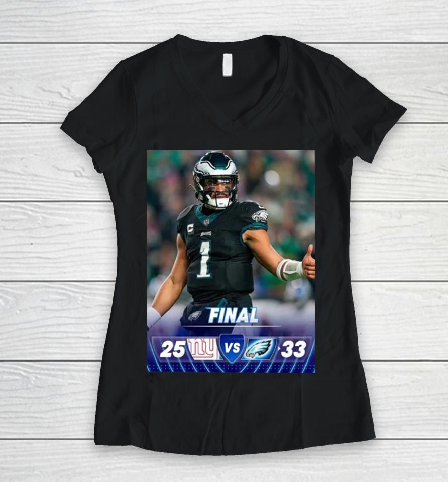 The Philadelphia Eagles Hang On And Take Sole Possession Of The Nfc East After Win Game Against New York Giants Nfl Official Poster Women V-Neck T-Shirt