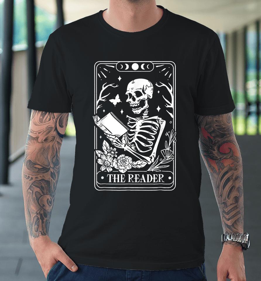 The Reader Spooky Season Retro Halloween Skeleton Tarot Card Premium T-Shirt