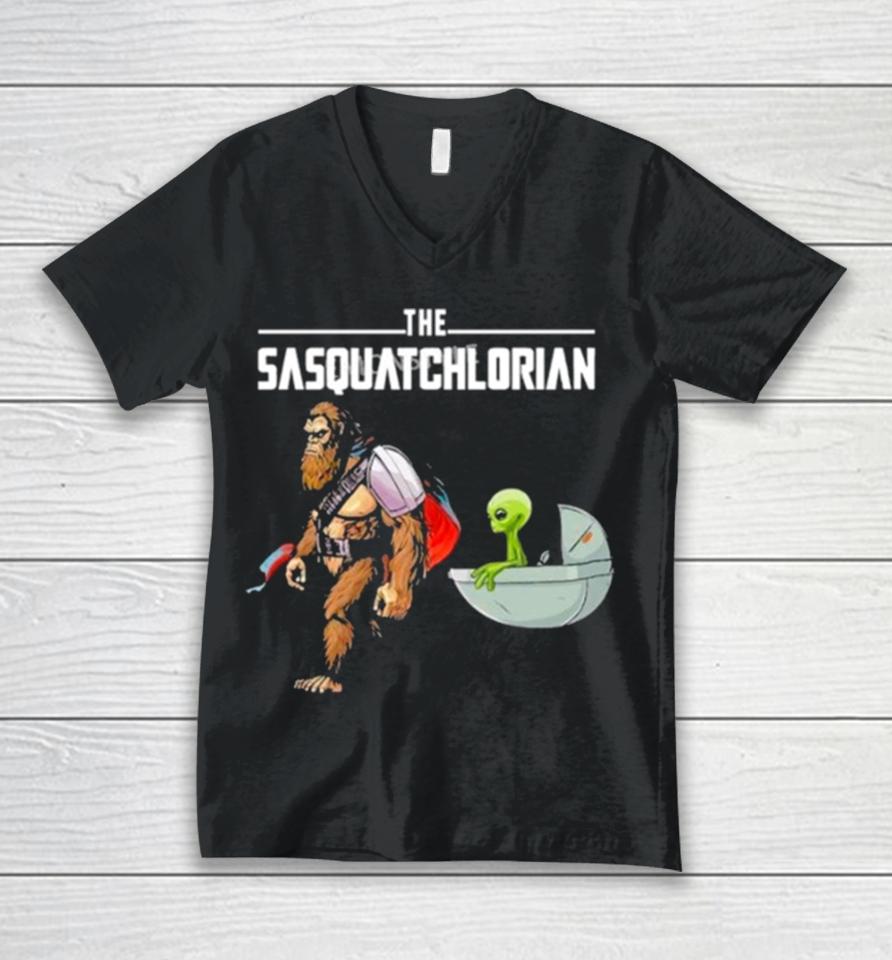 The Sasquatchlorian Bigfoot And Alien Unisex V-Neck T-Shirt