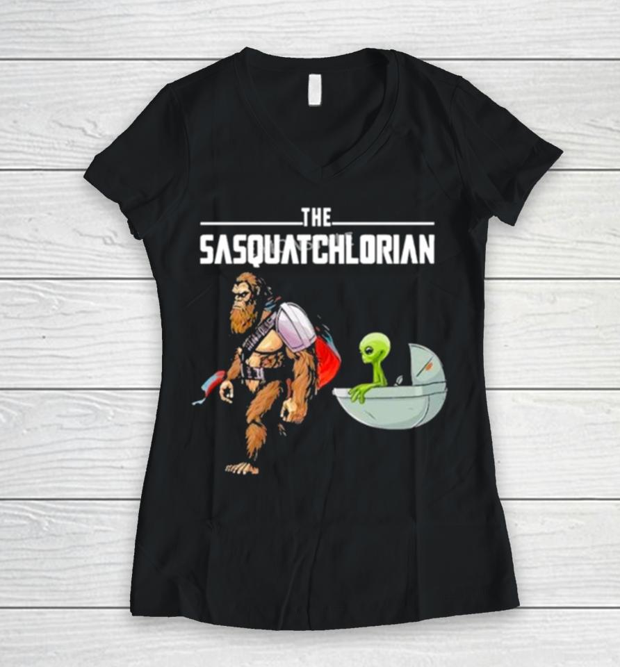 The Sasquatchlorian Bigfoot And Alien Women V-Neck T-Shirt
